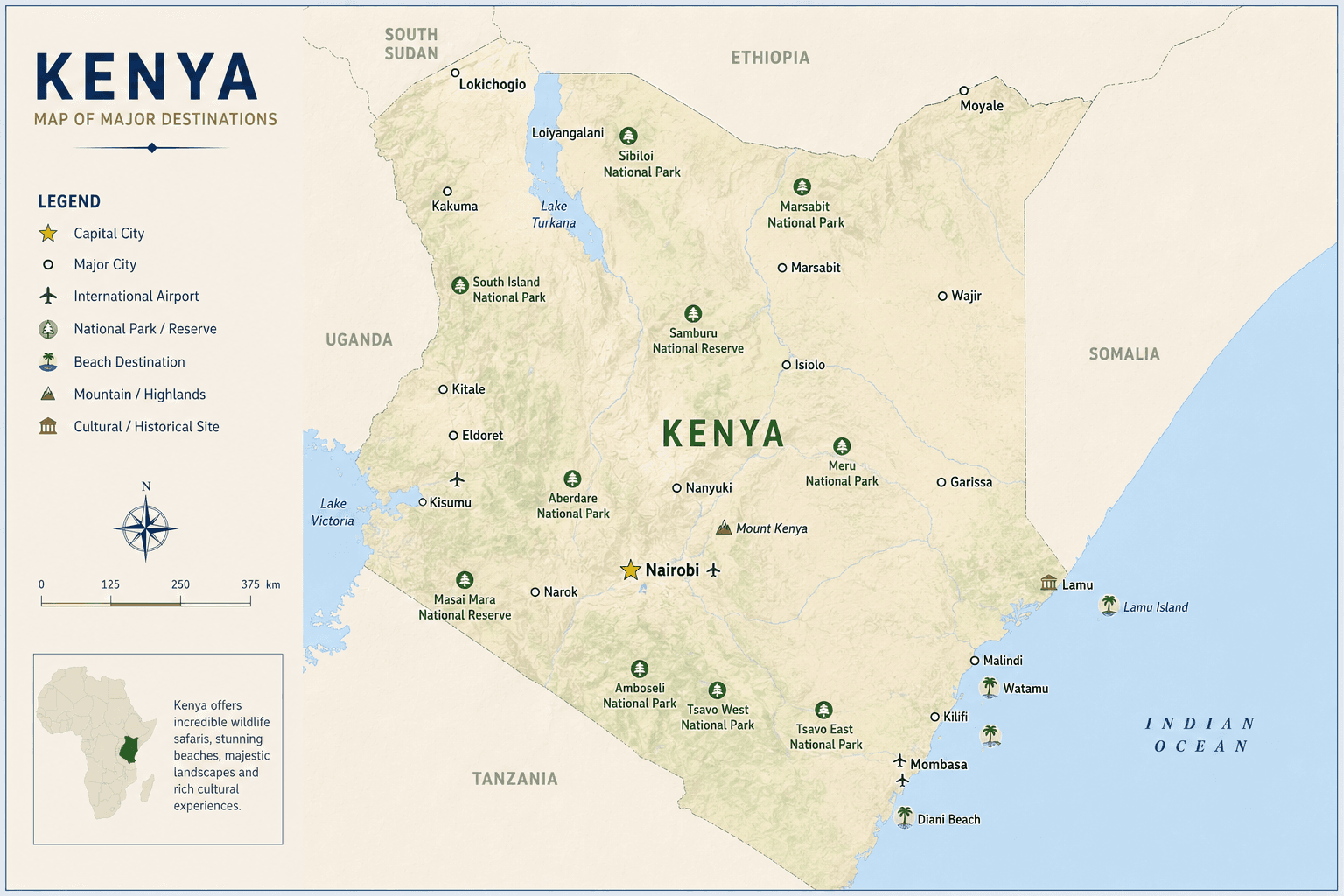 Kenya major destinations map