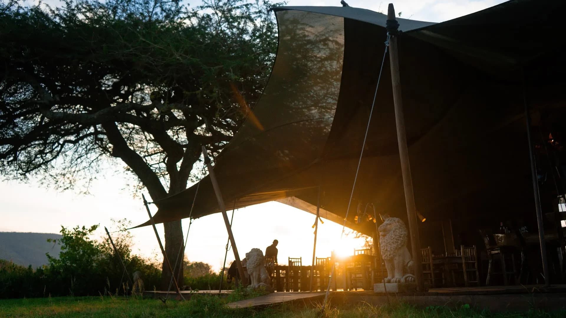 Camp sous tente de luxe dans le Serengeti Ã  l'heure dorÃ©e